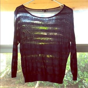 Sheer black and navy 3/4 sleeve sweater